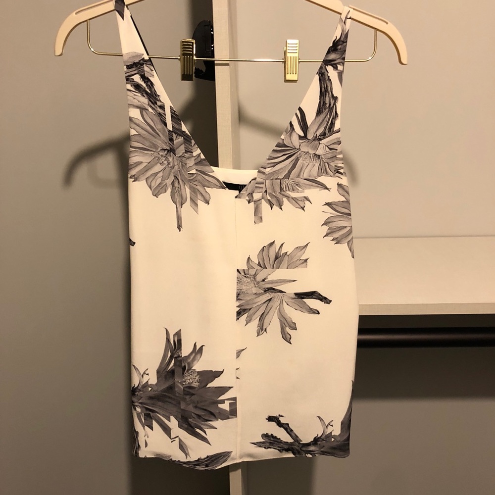 Tibi Black and White Floral Silk Top